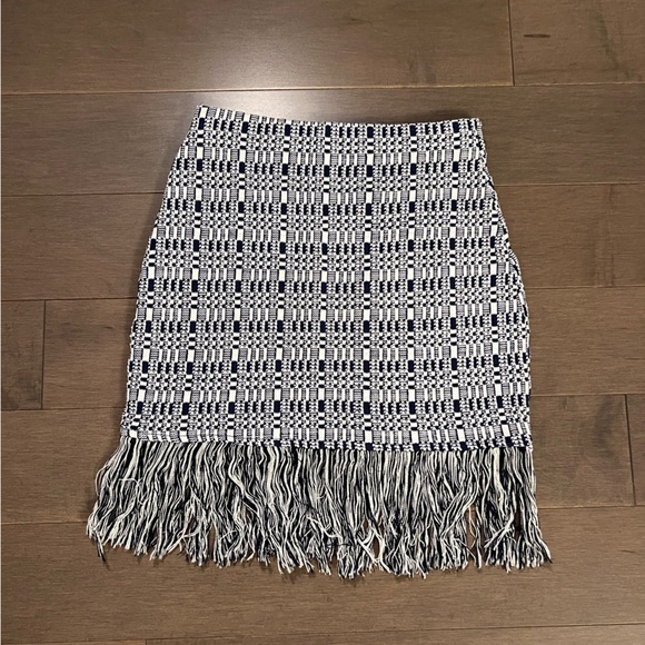 ZARA Blue & White Tweed Pull-On Fringe Skirt Women's Size S - Picture 3 of 3